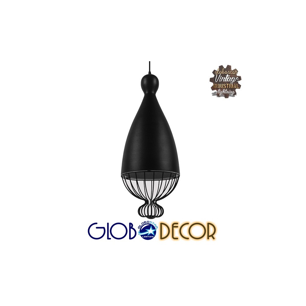 GLOBOSTAR® CARNEL 01106 Vintage Κρεμαστό Φωτιστικό Οροφής με Ντουί 1 x E27 AC 220-240V IP20 - Μαύρο - Μ26 x Π26 x Υ70cm